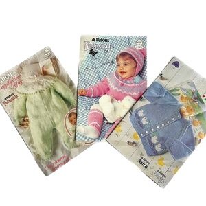 3 PATONS Baby Clothes Knitting Pattern Books Sweaters Overalls 18 mons - 6 yrs